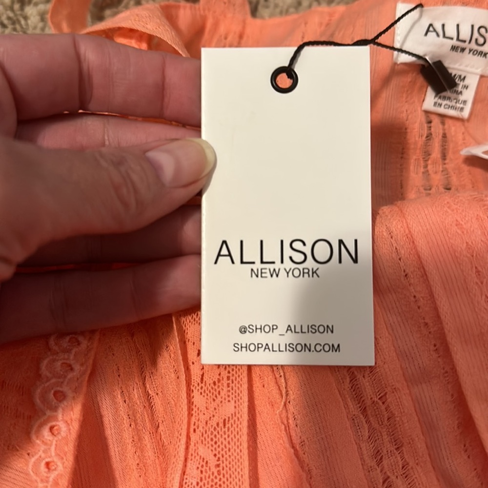 Allison New York Coral Eyelet Lace Trim Top—Size Medium - Picture 5 of 6